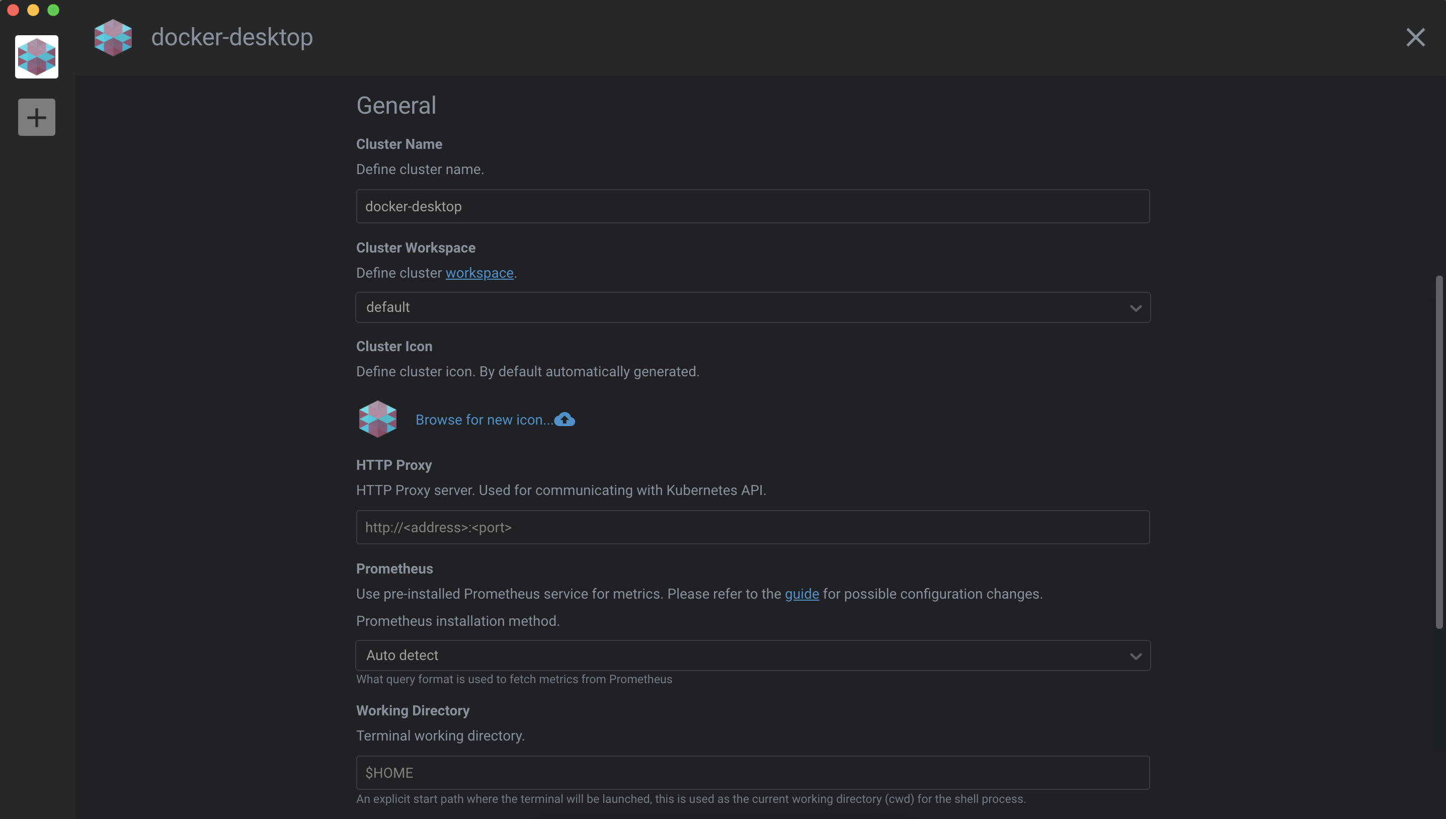Cluster settings general