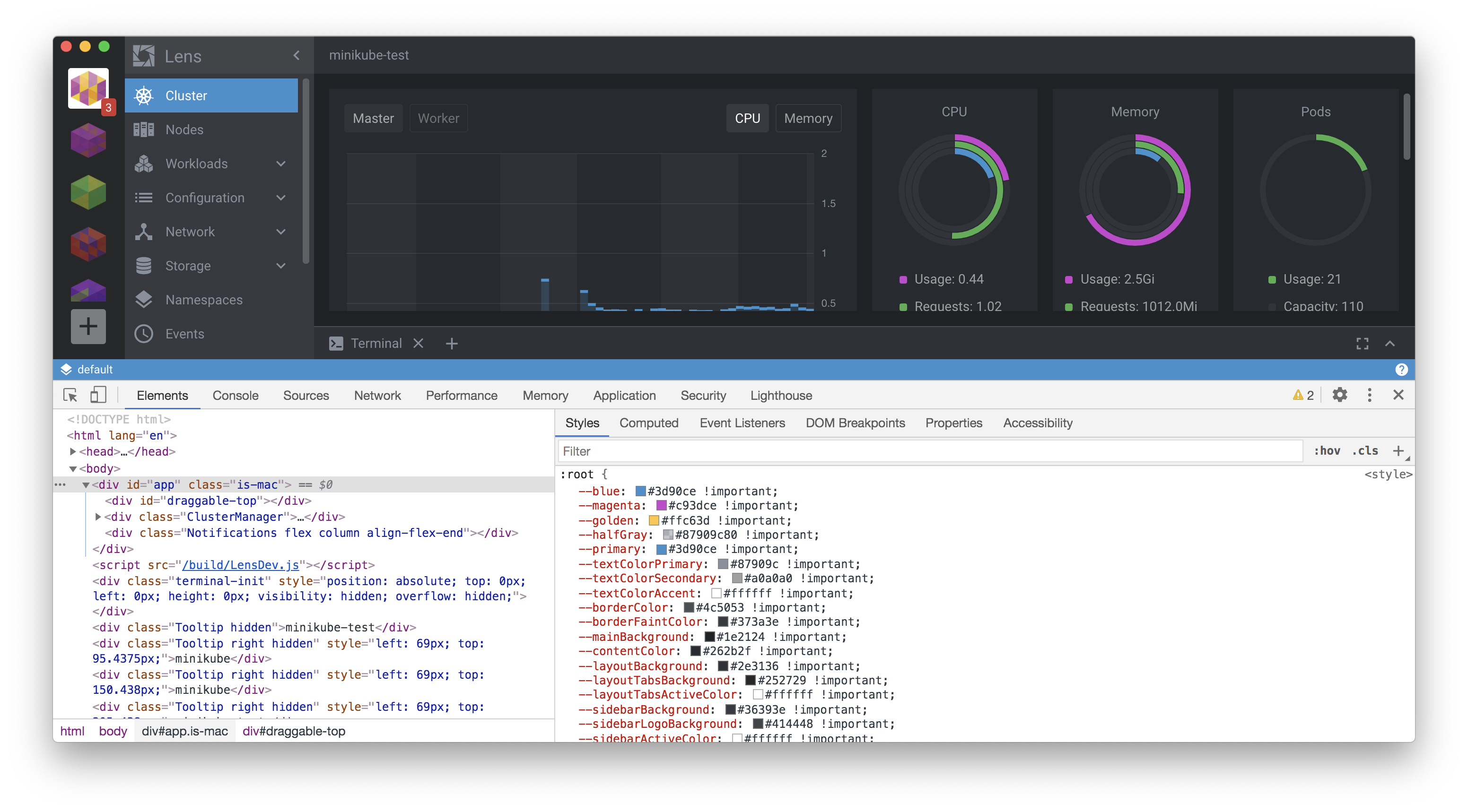 CSS vars listed in devtools