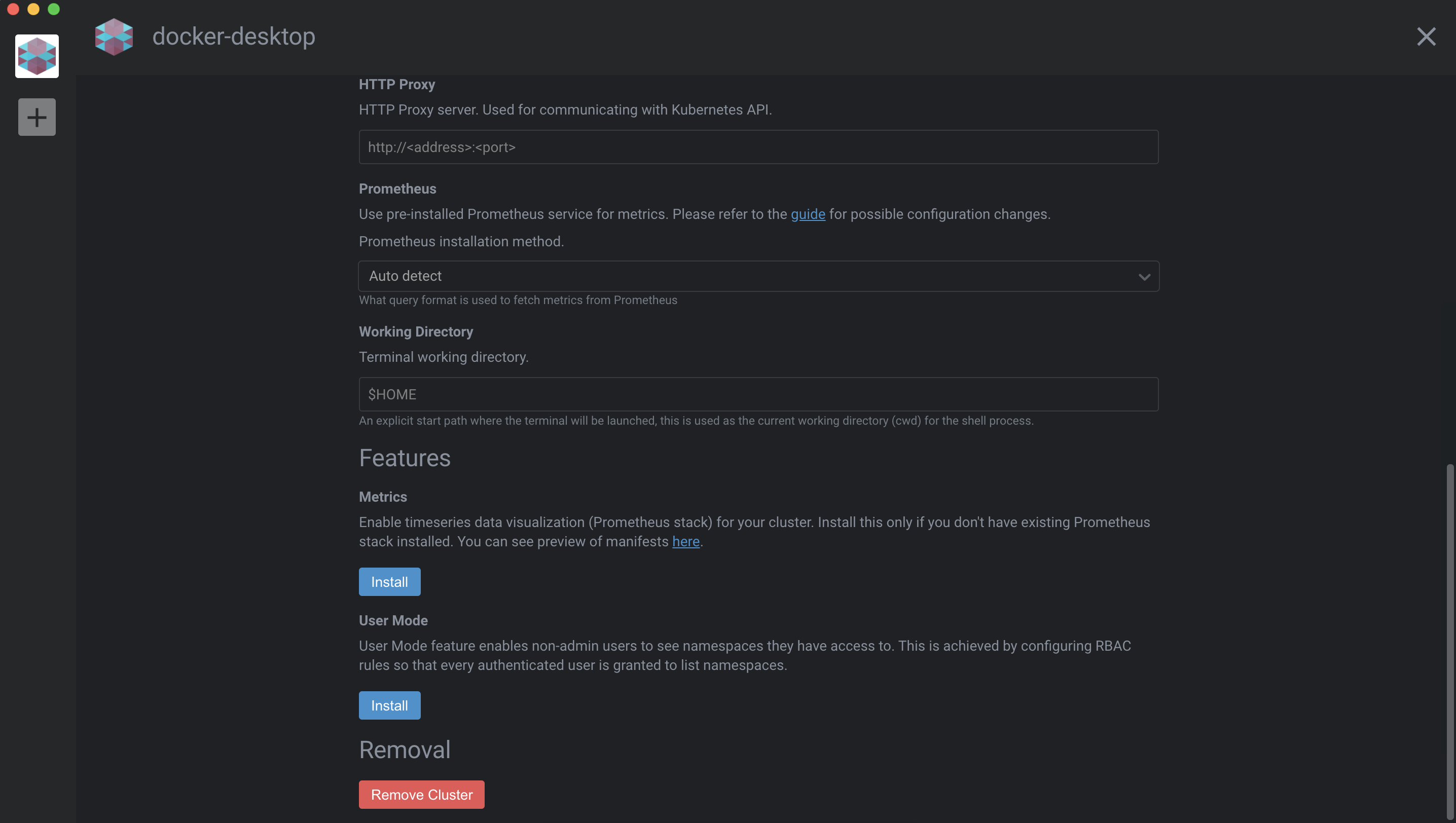 Cluster settings removal